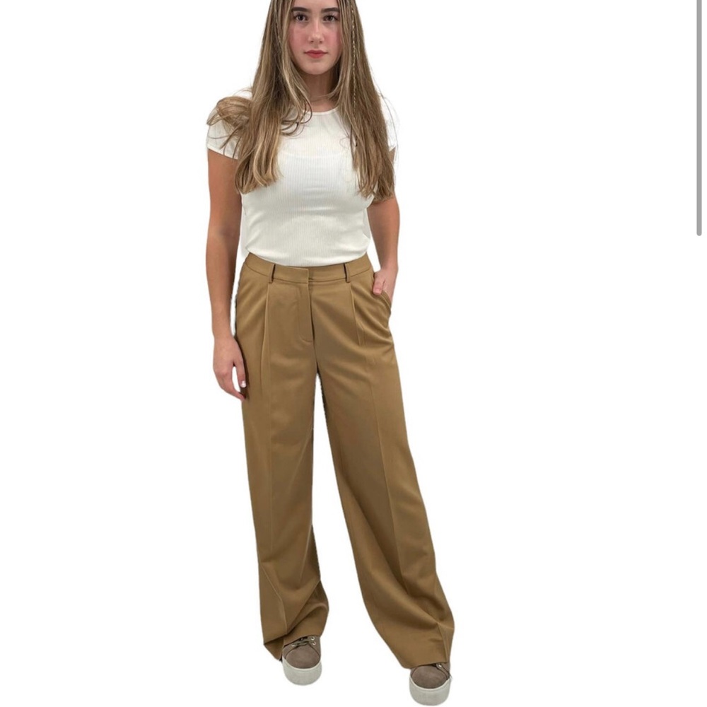 Brooks Brothers Wide Leg Trousers 100% Wool High Waisted Pants Camel Tan Brown 4
